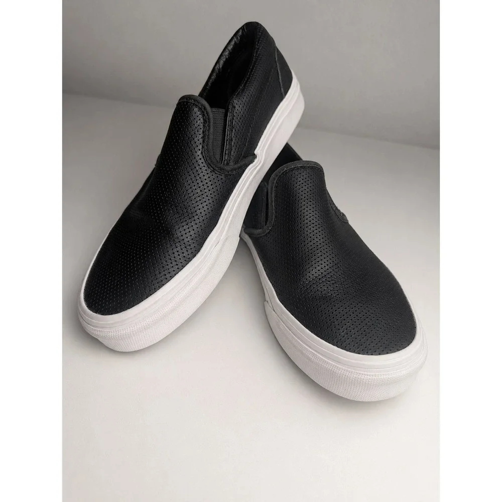 Vans Classic Black Perforated Leather Slip-On Sneakers Women's Size 6